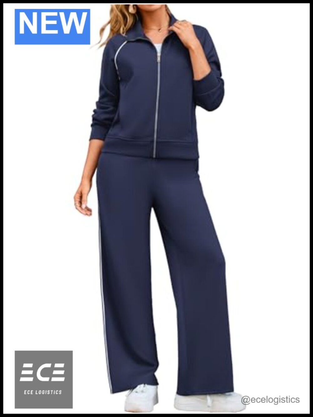 Women's 2 Piece Sweat Set Long Sleeve Zip Up Wide Leg Sweatsuit